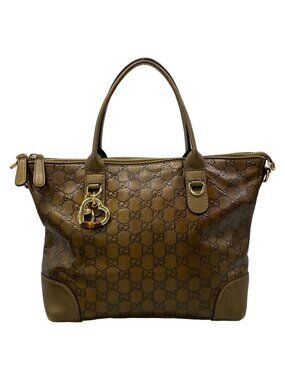 Gucci Handbag Heart Bit Guccissima Line Dark Brown Blanc Leather